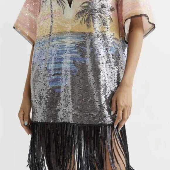 H&M Studio Palm Tree Sunrise sequin shiny fringe Chloe Ibiza dress XS/S - Picture 4 of 14